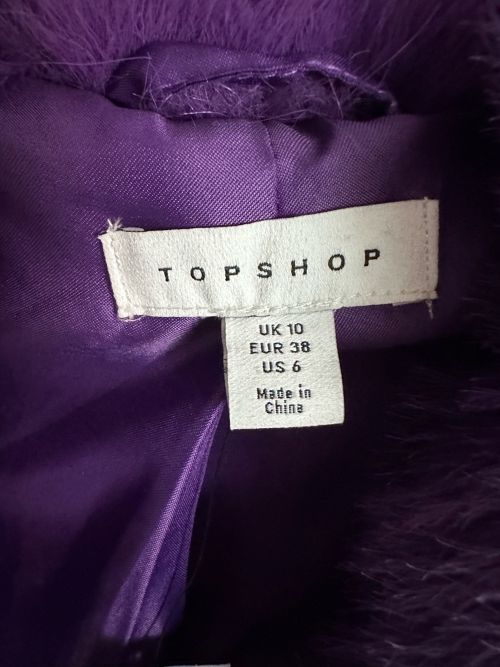 Topshop Purple Faux Fur Coat NWT Statement Teddy Coat Size 6 - Picture 5 of 14